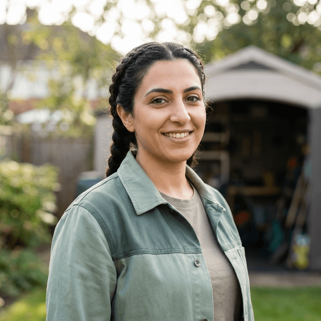 Linda Garcia in her early 60s, Hispanic, friendly expression suitable for homeowner testimonial
