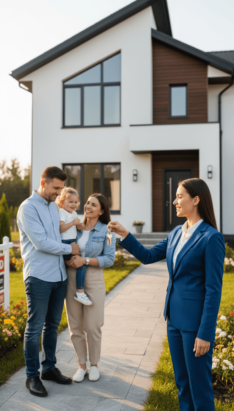 Homeowner receiving keys from NestCore Homes representative after cash sale