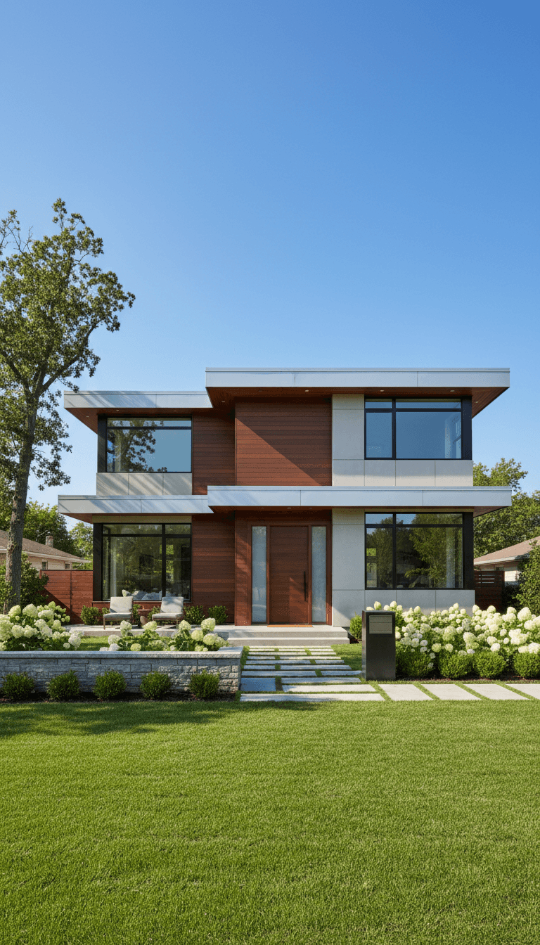 Single family home with landscaped yard