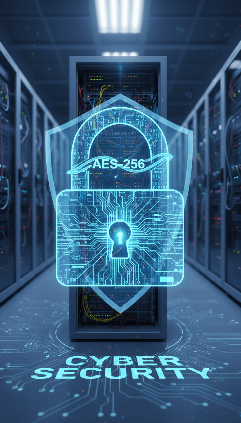 Digital padlock on server hardware representing data security