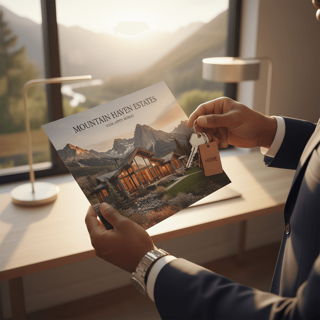Sold sign in front of a house with a real estate agent shaking hands with a homeowner