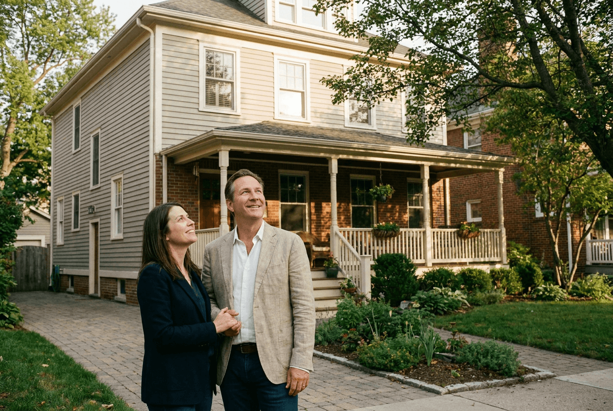 Young couple smiling while looking at keys for their new home